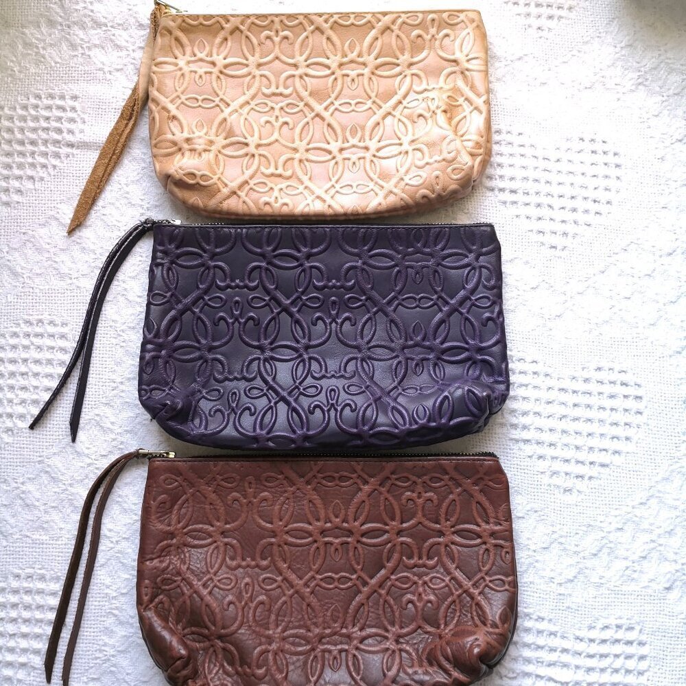 New Alex And Ani Genuine Leather Embossed Make Up Case Pouch 8"x5"